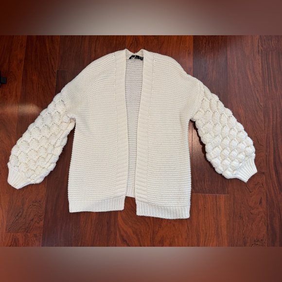 Women's Cream Sweater with Textured Sleeves - Picture 1 of 7
